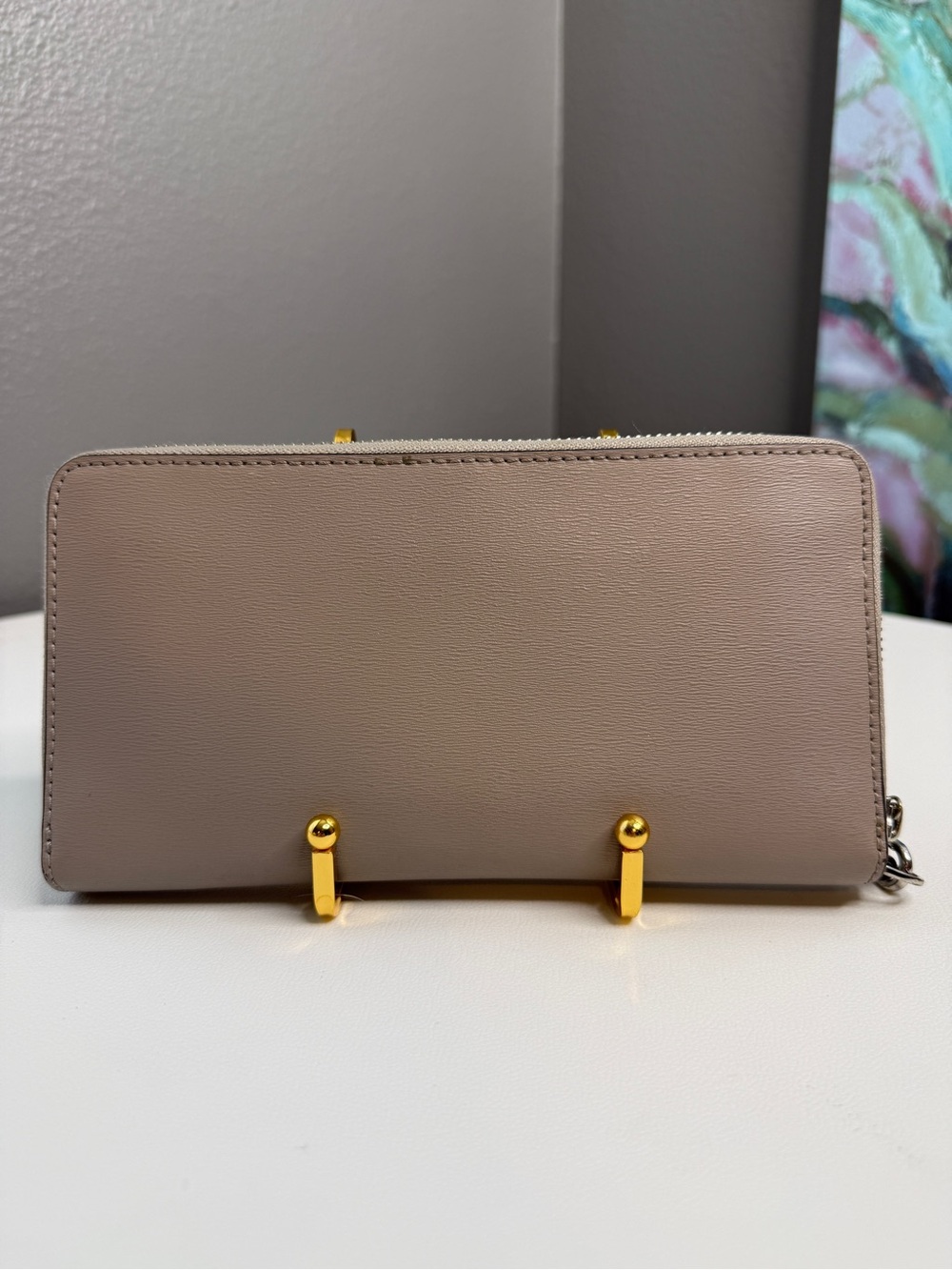 Tory Burch Robinson Zip Continental Gray Leather Zip Wristlet | GUC - Picture 2 of 10